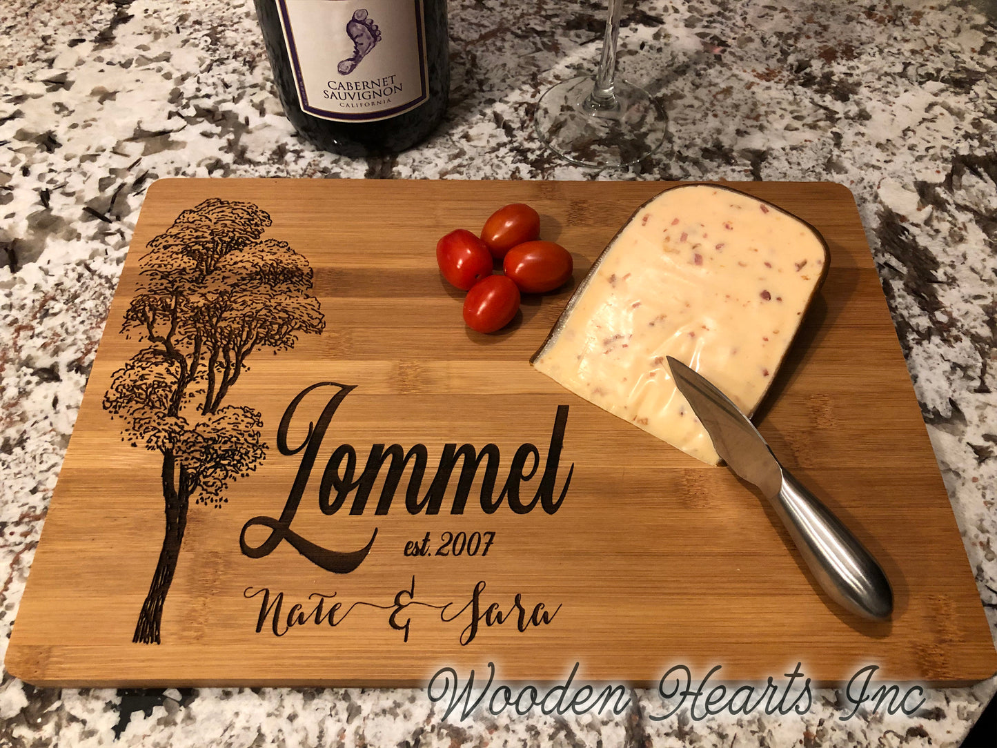 CUTTING BOARD PERSONALIZED Engraved Wood Wedding Anniversary Gift Name Est Date - Wooden Hearts Inc