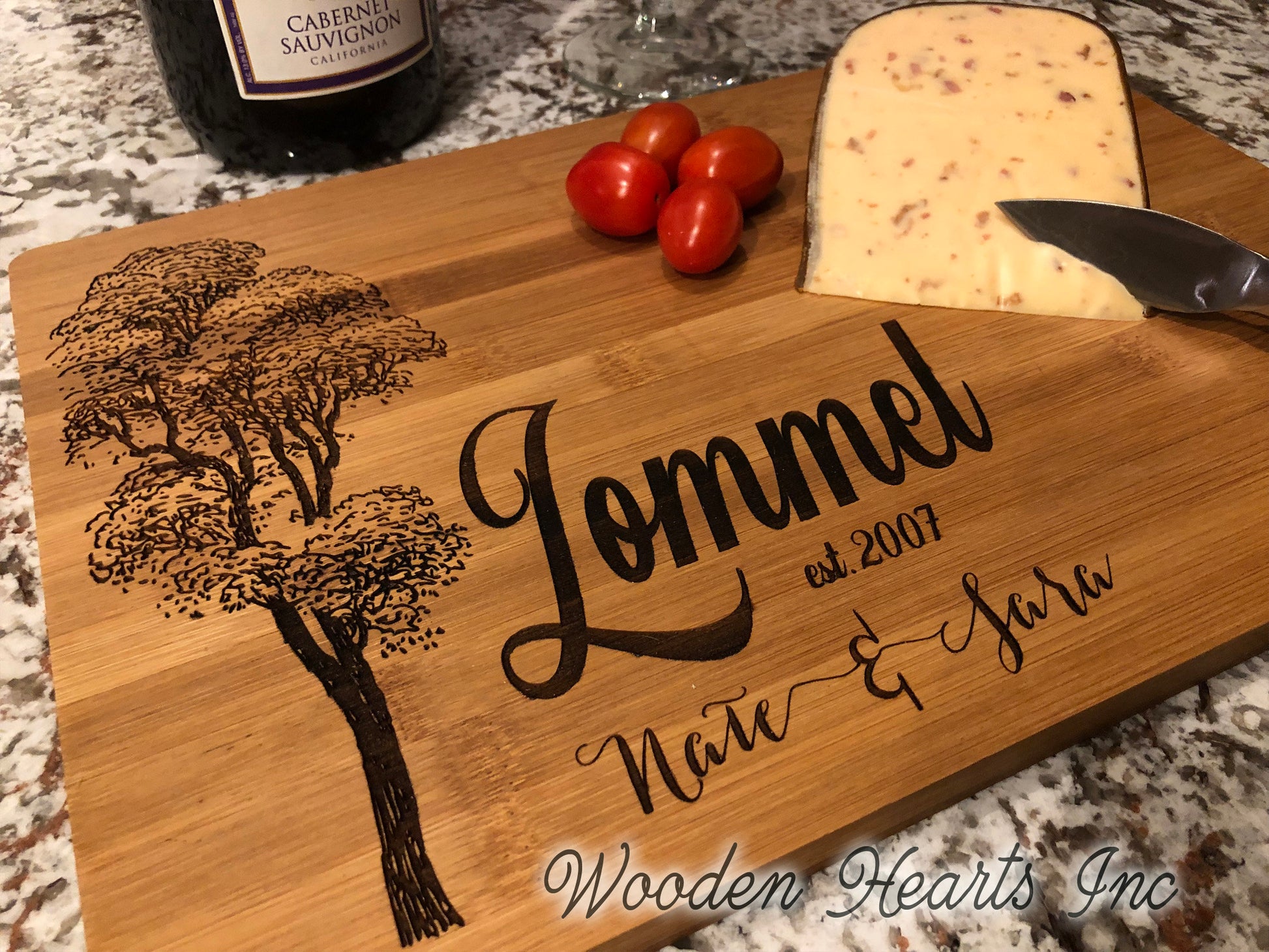 CUTTING BOARD PERSONALIZED Engraved Wood Wedding Anniversary Gift Name Est Date - Wooden Hearts Inc