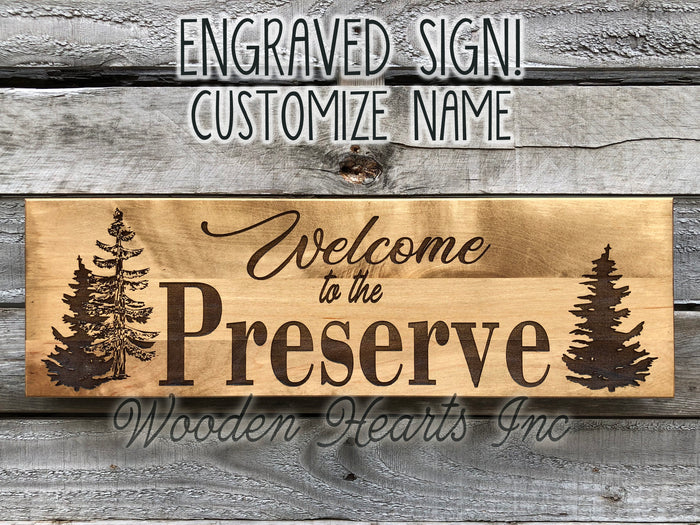 Custom Welcome PERSONALIZED Engraved Family Name Sign Wedding Gift Trees Cabin Lake Wood