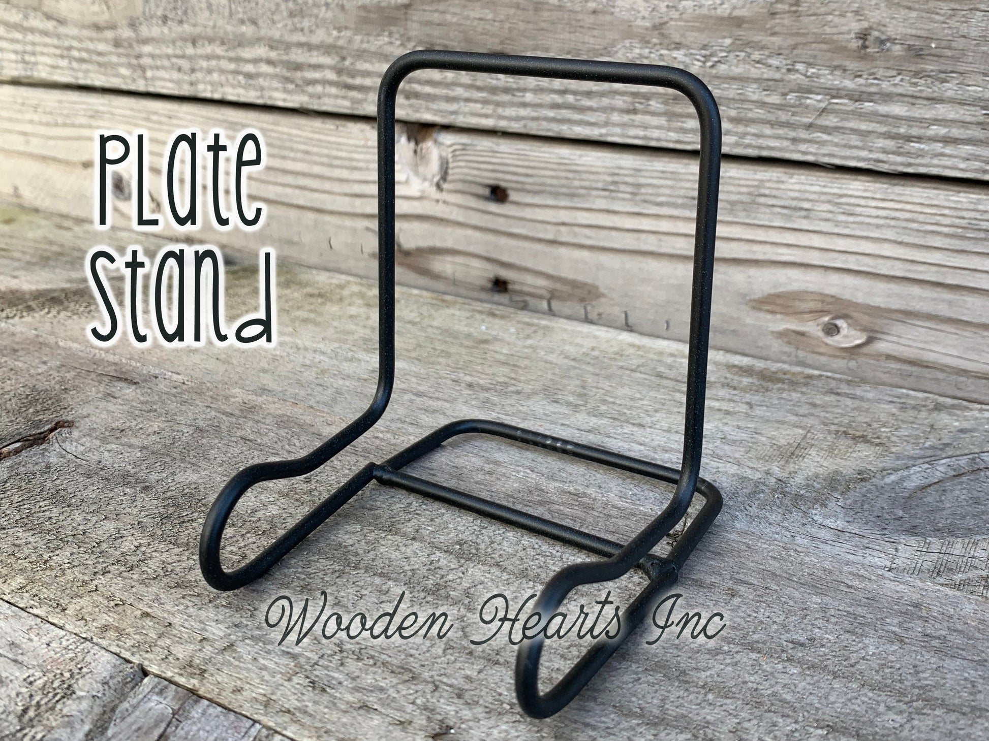 PLATE STAND Black Iron Metal Picture Frame Tile  Easel  Sign Table Tabletop Desk - Wooden Hearts Inc