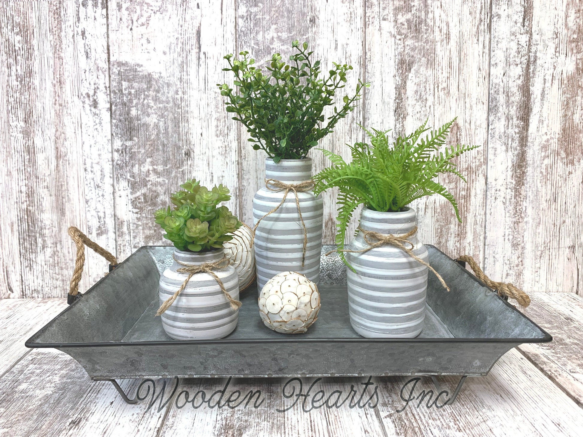 Vase SUCCULENT PLANTS in Ceramic Pottery bottle striped Pot Jar Mini Greenery Decor - Wooden Hearts Inc
