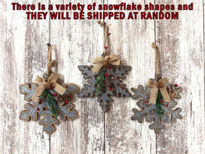 CHRISTMAS DECORATIONS Xmas Decor Snowflake *Wall Hanging Pine Berries 8" or 12" Ornament - Wooden Hearts Inc