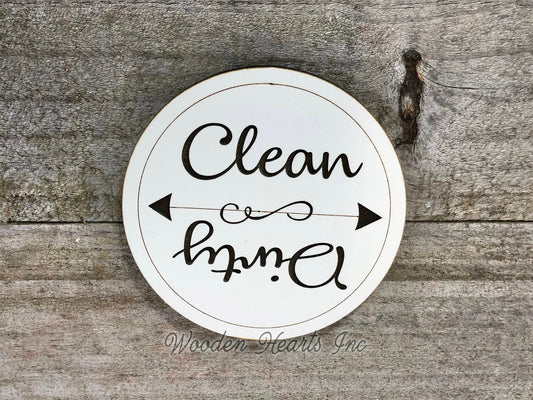 Dishwasher MAGNET CLEAN DIRTY Sign Indicator Strong Magnetic Engraved Flip Dishes Kitchen - Wooden Hearts Inc