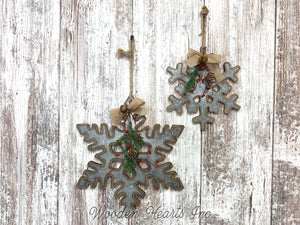 CHRISTMAS DECORATIONS Xmas Decor Snowflake *Wall Hanging Pine Berries 8" or 12" Ornament - Wooden Hearts Inc
