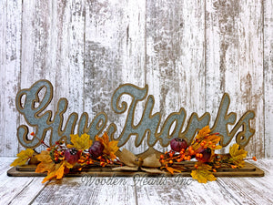 FALL DECOR Welcome Give Thanks Standing Cutout Word Sign Leaves Greenery Garland Thanksgiving - Wooden Hearts Inc