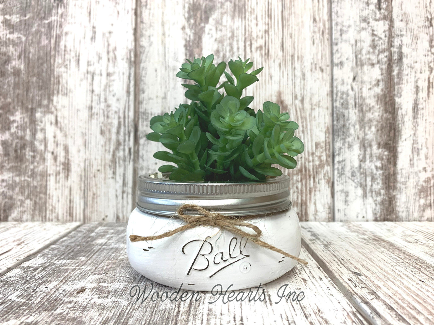 mason jar plant pot SUCCULENT PLANT in Pot Mason Jar Half Pint or Quilted Farmhouse Decor Ball White Greenery