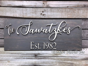 Family Name Sign Wood 3D Established Date CUSTOMIZED Welcome PERSONALIZED Wedding Gift 9x23 - Wooden Hearts Inc