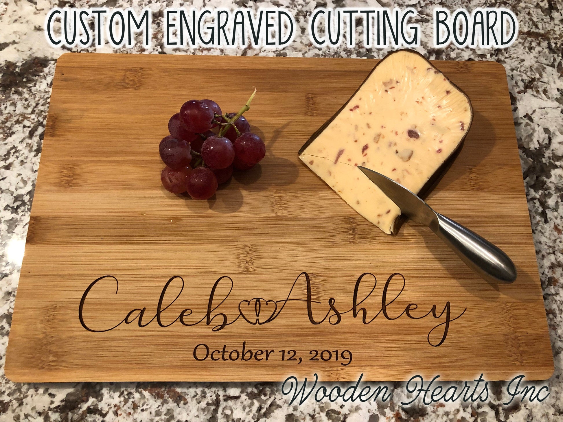 CUTTING BOARD Personalized Engraved Trivet Wood Wedding Anniversary Gift Name Est Date - Wooden Hearts Inc