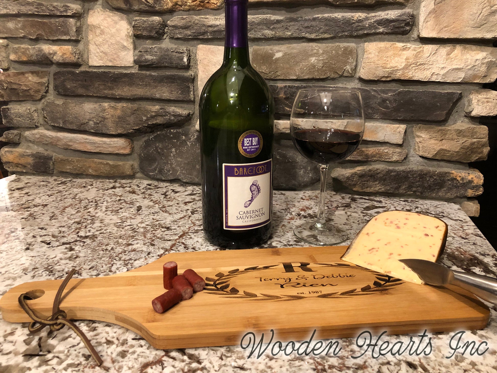 CUTTING BOARD PADDLE Personalized Engraved Wood Wedding Anniversary Gift Name Est Date - Wooden Hearts Inc