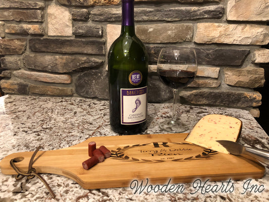 CUTTING BOARD PADDLE Personalized Engraved Wood Wedding Anniversary Gift Name Est Date - Wooden Hearts Inc