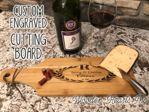 CUTTING BOARD PADDLE Personalized Engraved Wood Wedding Anniversary Gift Name Est Date - Wooden Hearts Inc