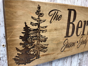 PERSONALIZED Engraved Family Last Name Sign Established Year Wedding Gift Trees Lake Wood - Wooden Hearts Inc