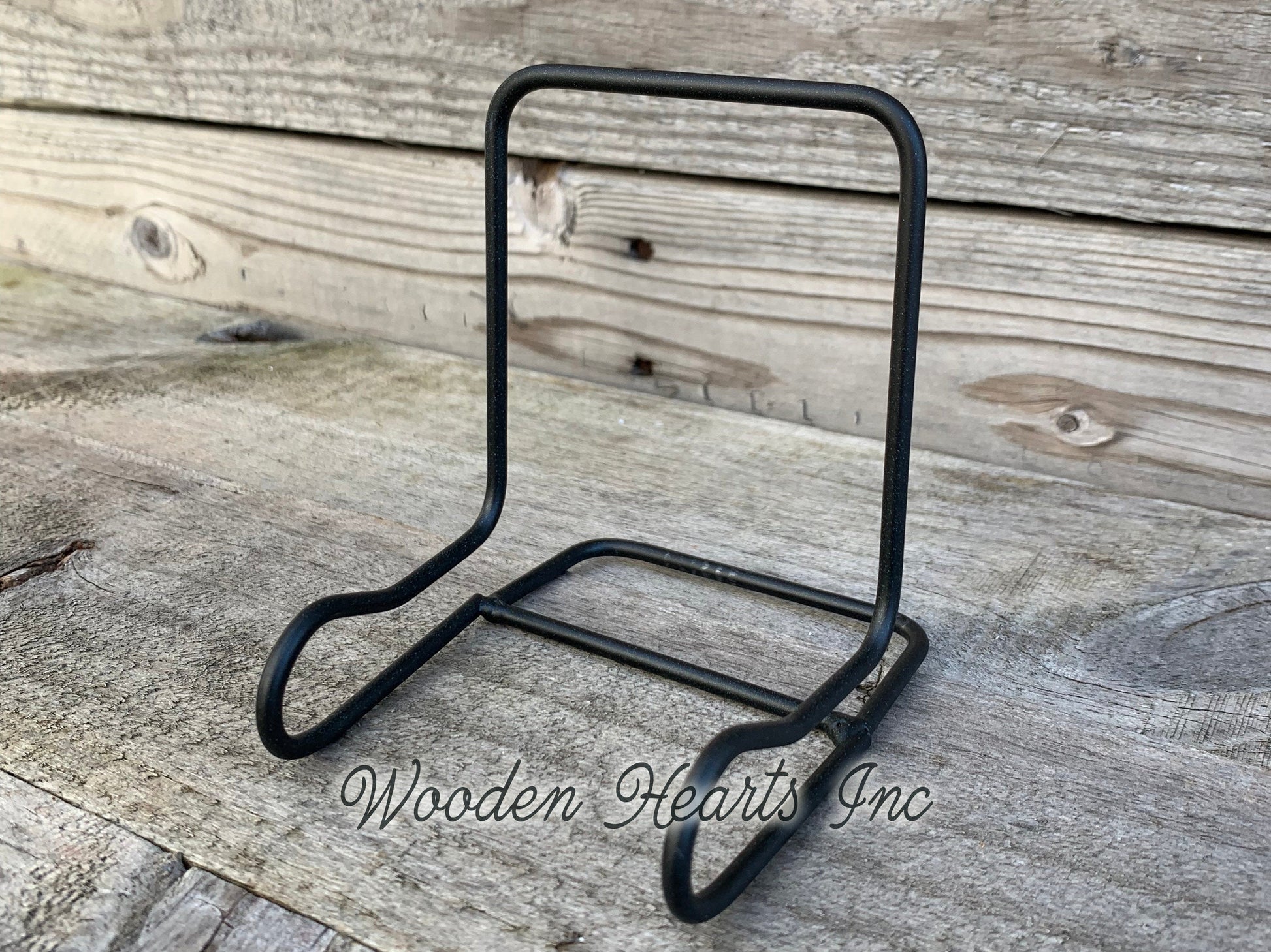 PLATE STAND Black Iron Metal Picture Frame Tile  Easel  Sign Table Tabletop Desk - Wooden Hearts Inc