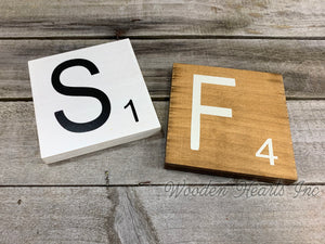 SCRABBLE TILE LETTER Decor Hanging Wood 5x5 *Get 1 letter, or Customize name  word  Block - Wooden Hearts Inc