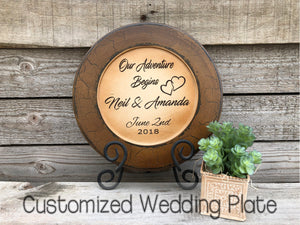 WEDDING GIFT PERSONALIZED Wood Plate Engraved Names Date Custom Anniversary Bridal Gift - Wooden Hearts Inc