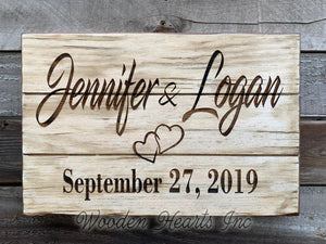 WEDDING Gift PERSONALIZED Engraved Name Sign Established Date Anniversary Family - Wooden Hearts Inc