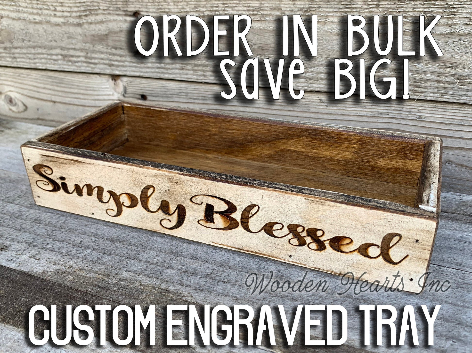 ENGRAVED CUSTOM Tray Wedding Graduation Anniversary Birthday Baby Shower Centerpiece Personalize - Wooden Hearts Inc
