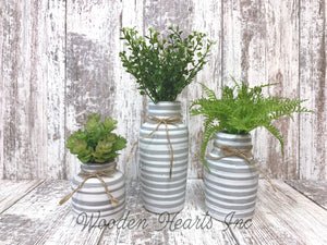 Vase SUCCULENT PLANTS in Ceramic Pottery bottle striped Pot Jar Mini Greenery Decor - Wooden Hearts Inc