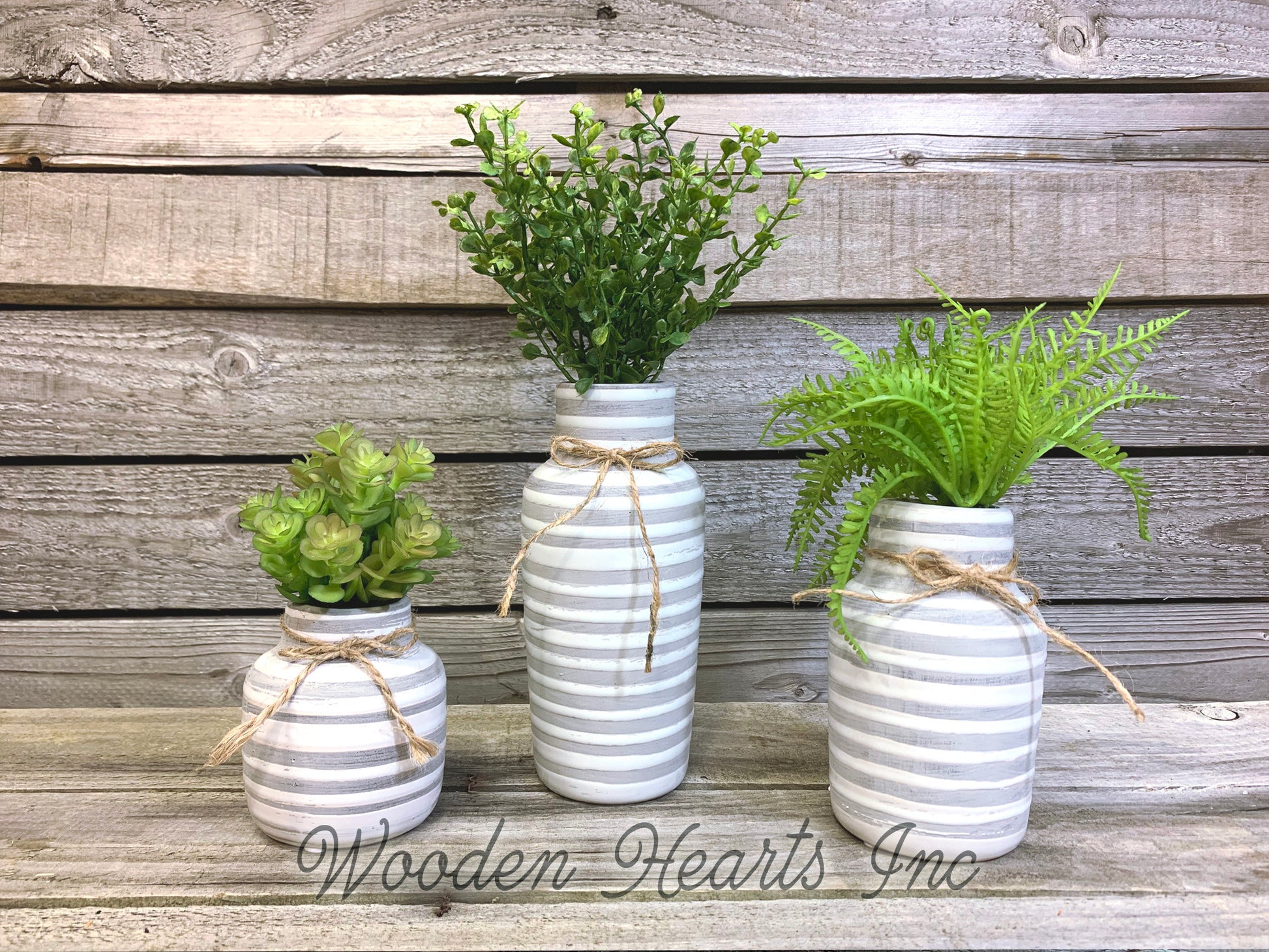 Vase SUCCULENT PLANTS in Ceramic Pottery bottle striped Pot Jar Mini Greenery Decor - Wooden Hearts Inc