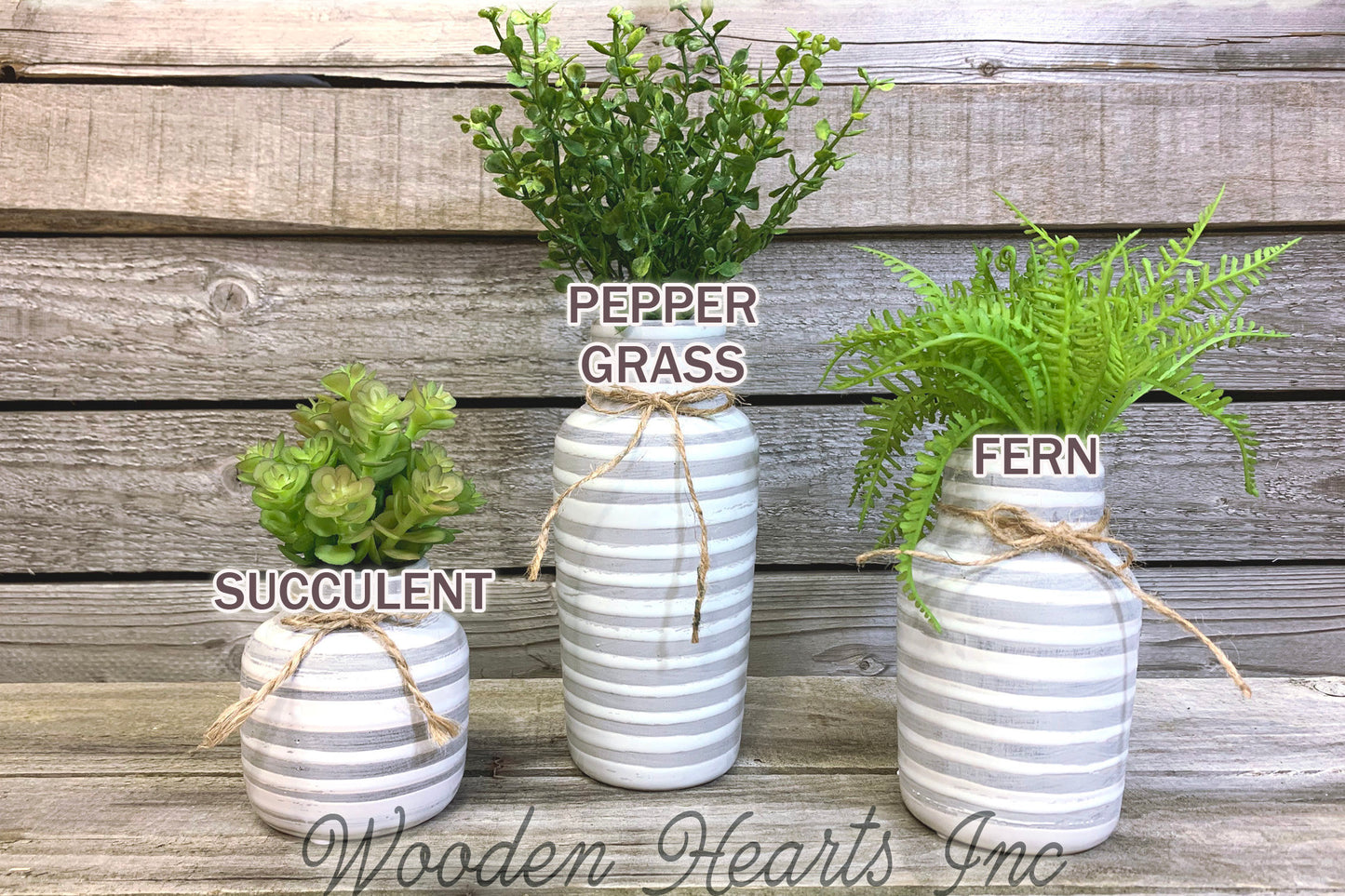 Vase SUCCULENT PLANTS in Ceramic Pottery bottle striped Pot Jar Mini Greenery Decor - Wooden Hearts Inc