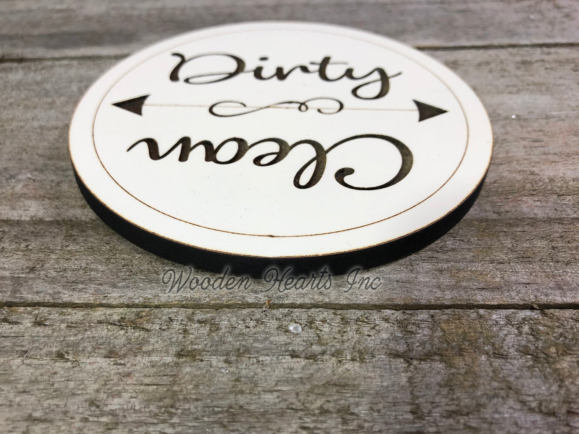 Dishwasher MAGNET CLEAN DIRTY Sign Indicator Strong Magnetic Engraved Flip Dishes Kitchen - Wooden Hearts Inc