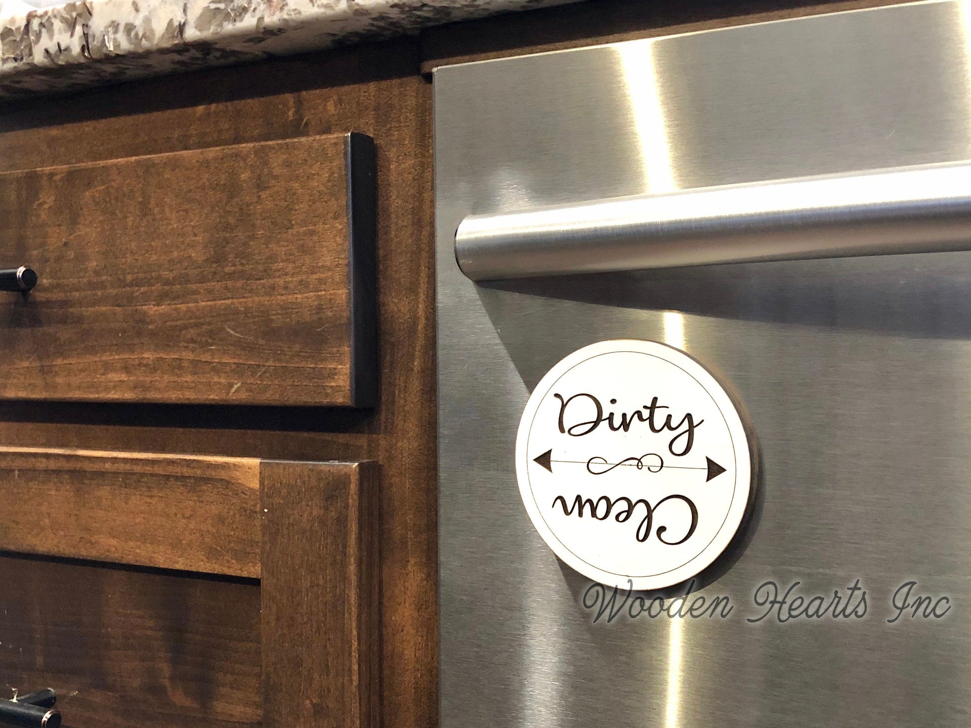 Dishwasher MAGNET CLEAN DIRTY Sign Indicator Strong Magnetic Engraved Flip Dishes Kitchen - Wooden Hearts Inc