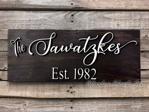 Family Name Sign Wood 3D Established Date CUSTOMIZED Welcome PERSONALIZED Wedding Gift 9x23 - Wooden Hearts Inc