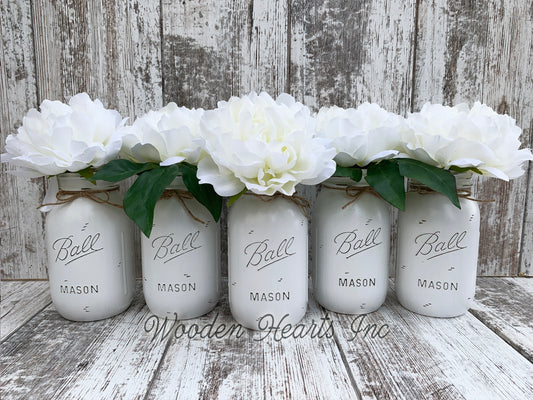 Mason Jar WEDDING DECOR Table Ball QUART Centerpiece Bridal Baby Shower *Peony Flower Optional - Wooden Hearts Inc