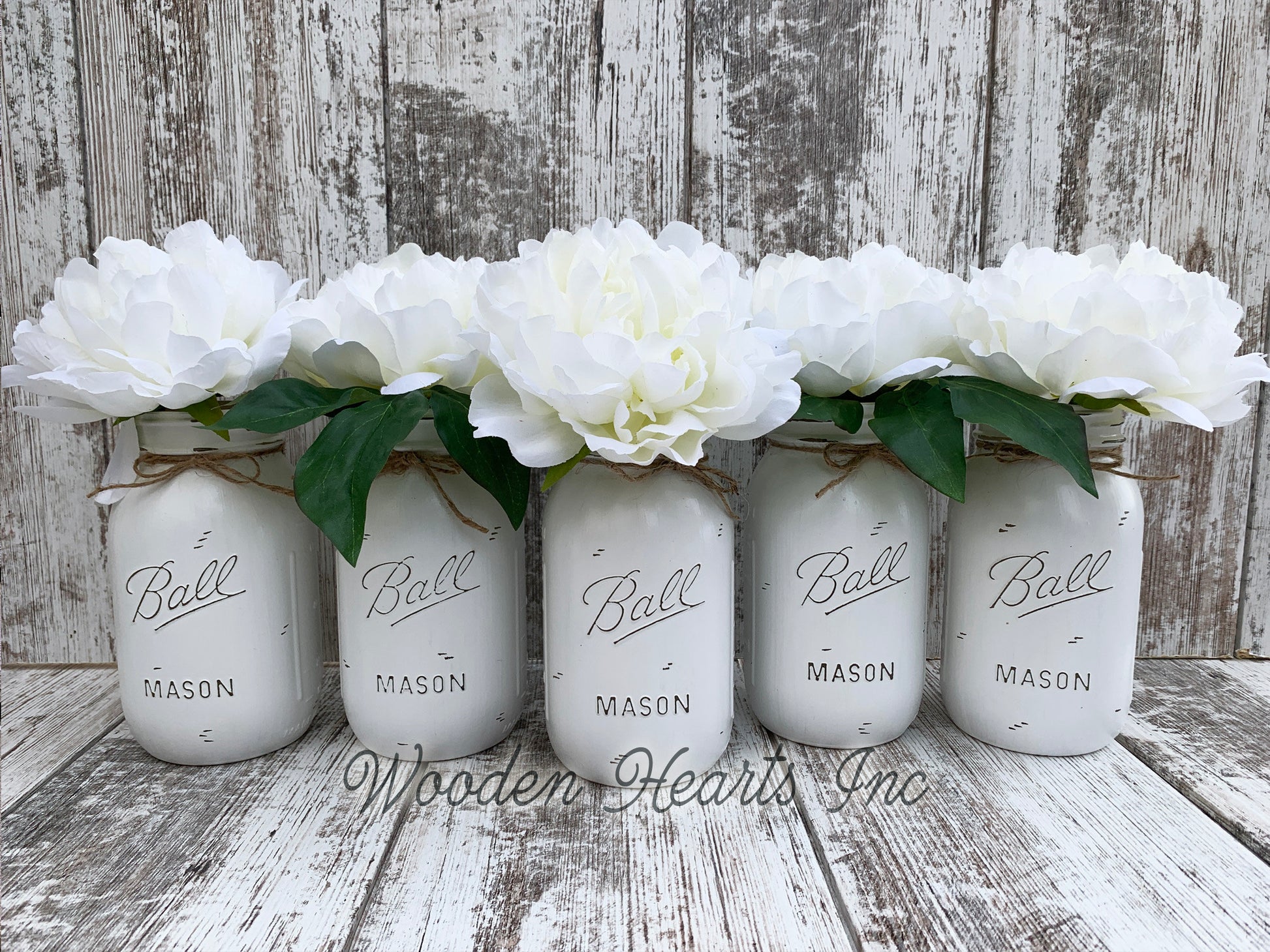 Mason Jar WEDDING DECOR Table Ball QUART Centerpiece Bridal Baby Shower *Peony Flower Optional - Wooden Hearts Inc