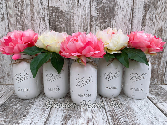 Mason Jar WEDDING DECOR Table Ball QUART Centerpiece Bridal Baby Shower *Peony Flower Optional - Wooden Hearts Inc