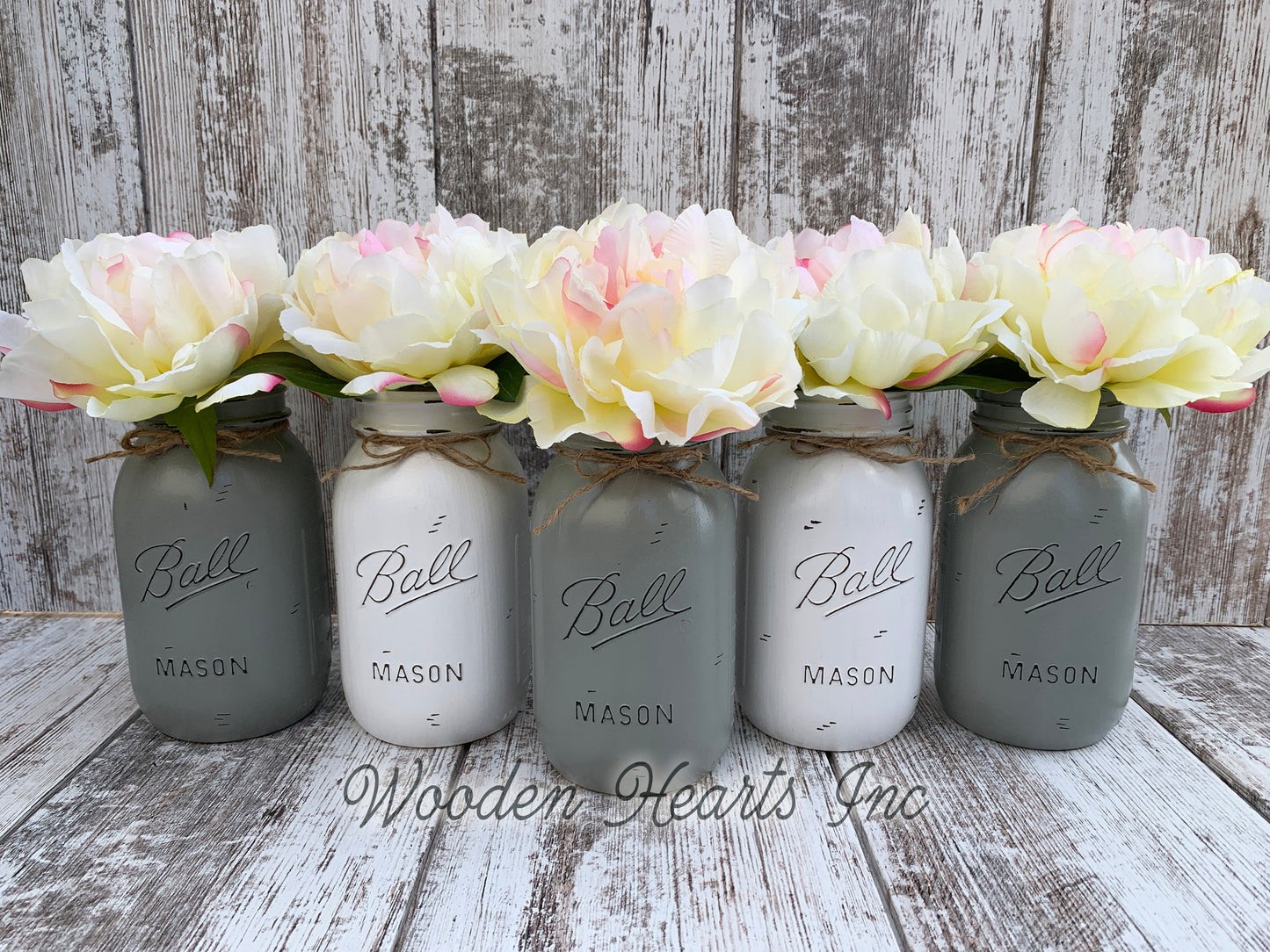 Mason Jar WEDDING DECOR Table Ball QUART Centerpiece Bridal Baby Shower *Peony Flower Optional - Wooden Hearts Inc