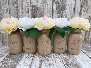 Mason Jar WEDDING DECOR Table Ball QUART Centerpiece Bridal Baby Shower *Peony Flower Optional - Wooden Hearts Inc