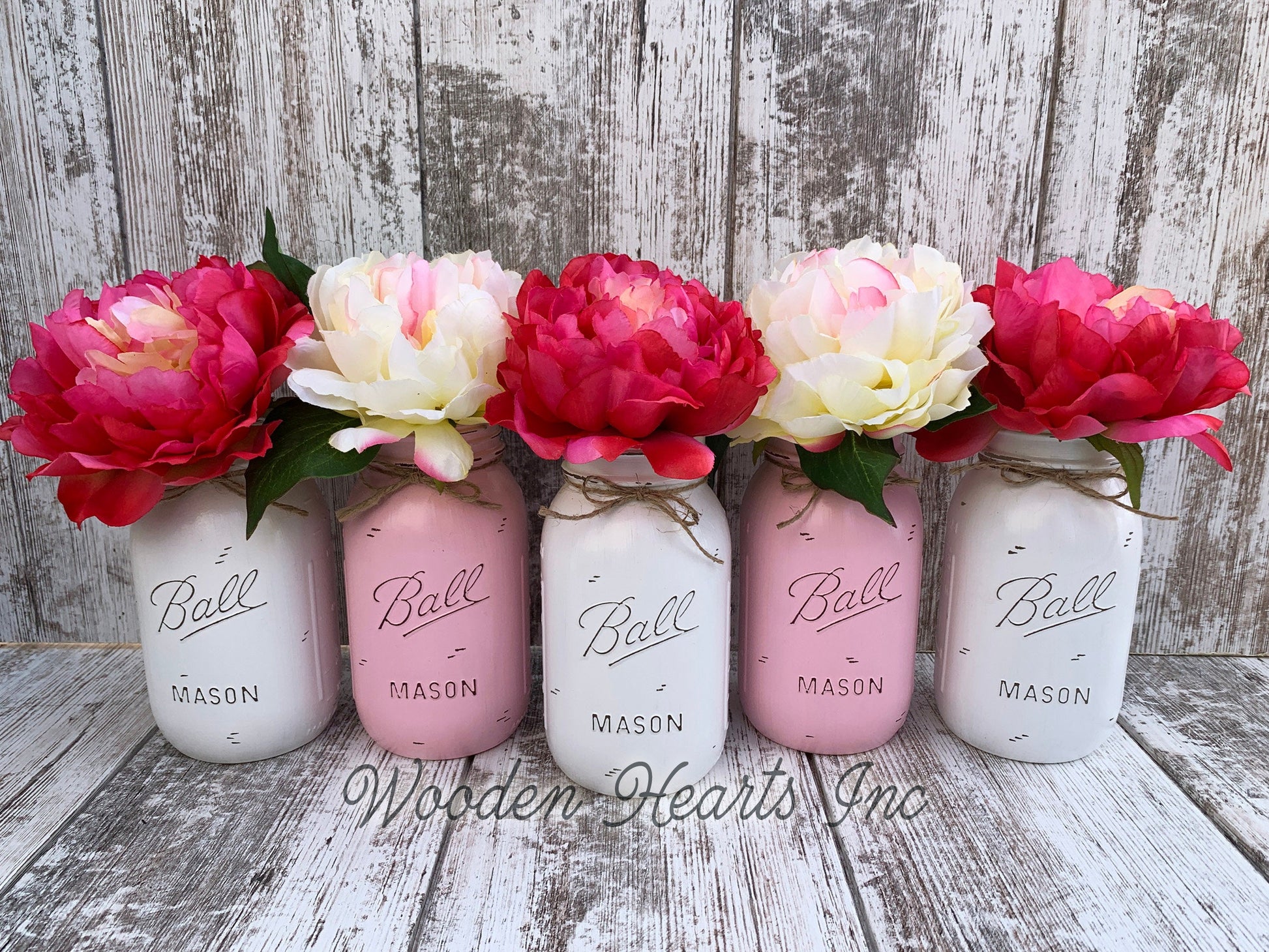 Mason Jar WEDDING DECOR Table Ball QUART Centerpiece Bridal Baby Shower *Peony Flower Optional - Wooden Hearts Inc