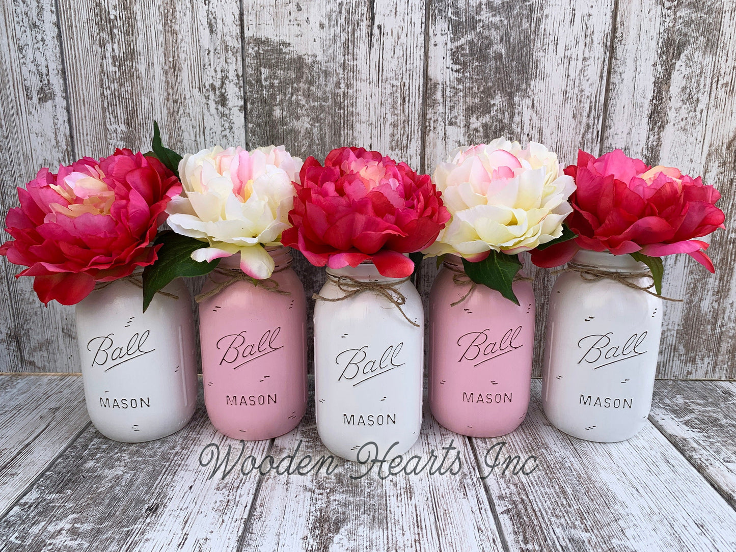 Mason Jar WEDDING DECOR Table Ball QUART Centerpiece Bridal Baby Shower *Peony Flower Optional - Wooden Hearts Inc