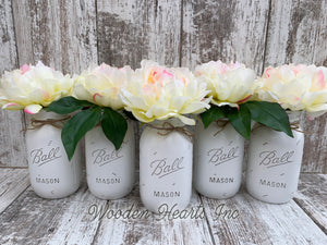Mason Jar WEDDING DECOR Table Ball QUART Centerpiece Bridal Baby Shower *Peony Flower Optional - Wooden Hearts Inc