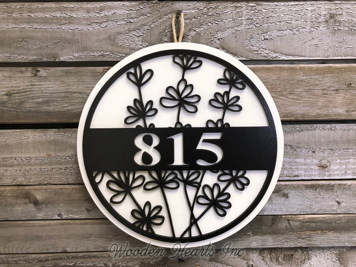 HOUSE NUMBER Sign Wood Wall Mount 12"  3D Custom Street Address Home Plaque Round Outdoor