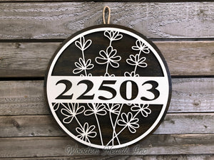 HOUSE NUMBER Sign Wood Wall Mount 12"  3D Custom Street Address Home Plaque Round Outdoor - Wooden Hearts Inc