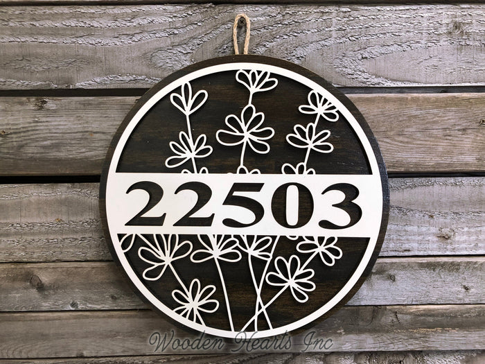 HOUSE NUMBER Sign Wood Wall Mount 12"  3D Custom Street Address Home Plaque Round Outdoor