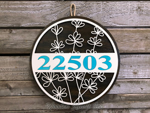 WELCOME or HOUSE NUMBER Sign Wood Wall Mount 16"  3D Custom Street Address Home Round Outdoor - Wooden Hearts Inc
