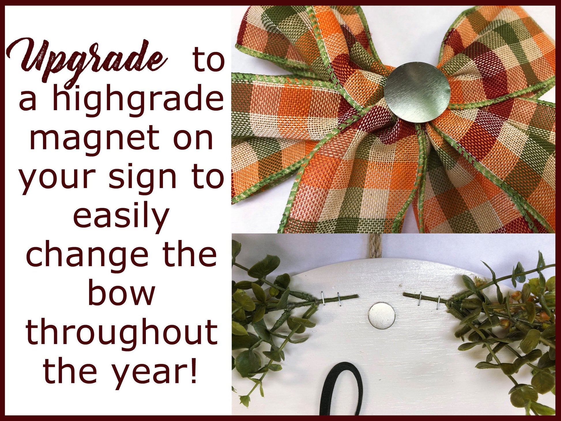 BOWS AND MAGNET *Sign upgrade Extra bows high-grade Magnet Change custom bow seasonal & everyday - Wooden Hearts Inc