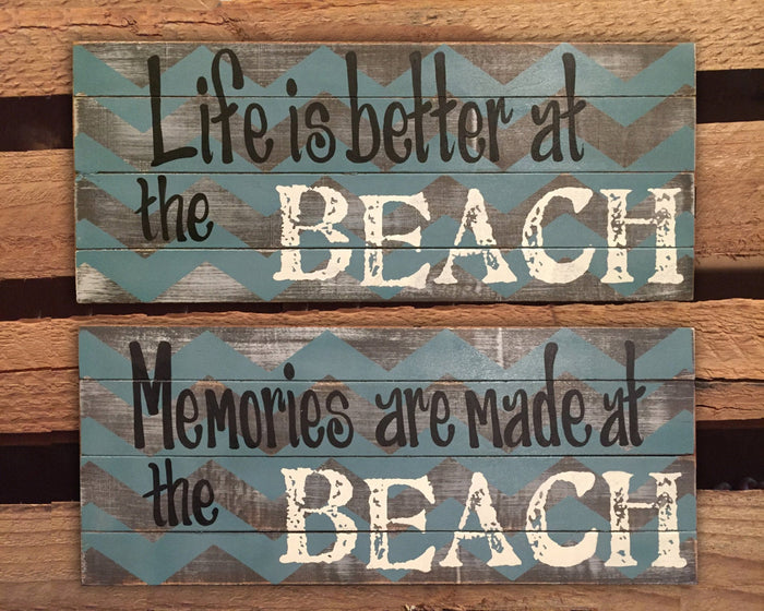 Life is better at the BEACH Sign Decor Wall Memories are made Wood Ocean Lake House Flip Flops