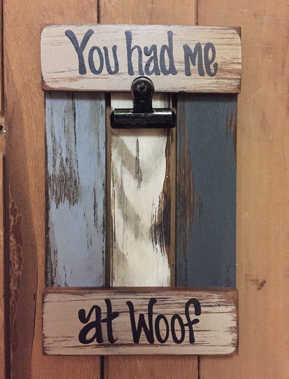 Photo FRAME picture SIGN Reclaimed You had me at Woof, Meow Cat Dog Pet  Wood Gift Home - Wooden Hearts Inc