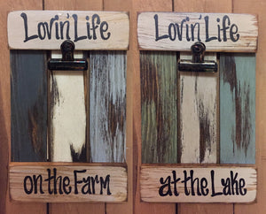 picture FRAME Photo SIGN Reclaimed Lovin Life at the Lake on the Farm Wood Gift Home - Wooden Hearts Inc