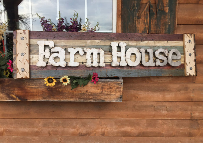 FARM HOUSE Farmhouse Decor Wall Sign Rustic Shutter Distressed Industrial Blue Green Red