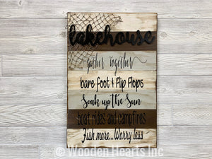 LAKE HOUSE BROWN COMBO decor SIGN *Boat Campfires Fish Net Lakehouse *Wood 16X24 - Wooden Hearts Inc