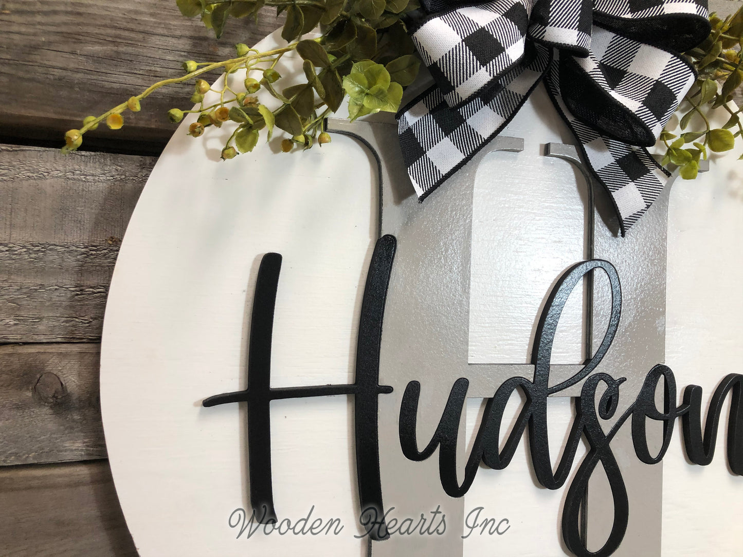 Monogram Last Name 16" Round Letter Sign, Custom, Personalize Name, Door Sign - Wooden Hearts Inc