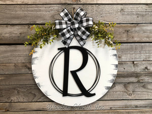 Monogram 16" Round Letter Sign, Custom, Personalize Name, Door Sign - Wooden Hearts Inc