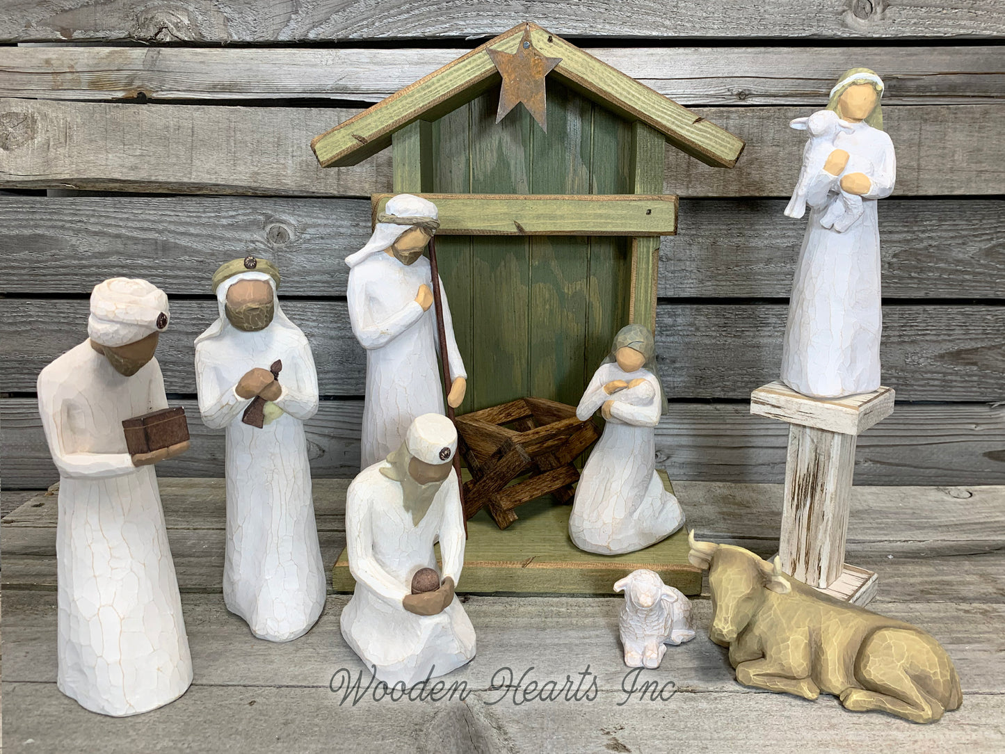 STABLE Top CRECHE for Nativity *WOOD Christmas Decor ***GREEN*** - Wooden Hearts Inc