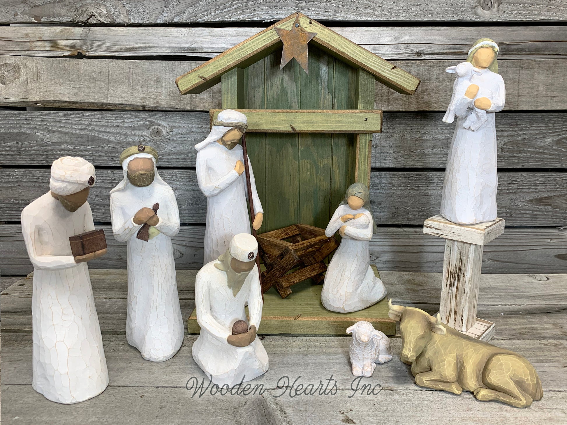 STABLE Top CRECHE for Nativity *WOOD Christmas Decor ***GREEN*** - Wooden Hearts Inc