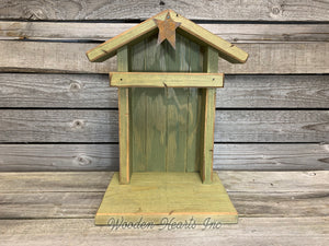 STABLE Top CRECHE for Nativity *WOOD Christmas Decor ***GREEN*** - Wooden Hearts Inc